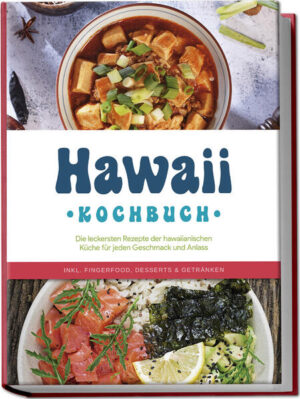 Hawaii-Kochbuch: Mit exotischen, abwechslungsreichen und köstlichen Schlemmereien Aloha-Feeling pur genießen Kristallklares Wasser, Blumenketten und Vulkanpanorama: Hawaii ist der Inbegriff für perfekten Traumurlaub, aber haben Sie dabei schon einmal an die Küche gedacht? Denn die muss sich neben Traumstrand und Sonnenuntergang keineswegs verstecken - da kommt dieses Buch gerade recht und entführt Sie in die reiche Geschmackswelt hawaiianischer Speisetradition! Das exotische Inselparadies gehört zwar zu den USA, kann aber in kulinarischer Hinsicht mit internationaler Vielfalt aufwarten: Polynesische, asiatische und auch europäische Einflüsse haben sich mit der traditionellen Küche Hawaiis vermischt und ergeben heute ein einzigartiges Geschmacksprofil, bei dem für jeden etwas dabei ist. Ob zartes Fleisch, frische Salate, sündig-süße Desserts, meeresfrische Fischgerichte oder herrlich würzige Gemüsekreationen - hier kommen Fischfreunde, Fleischfans und Veggies gleichermaßen auf ihre Kosten. Bodenständig-typische Zutaten wechseln sich mit aufregenden-exotischen lokalen Spezialitäten ab und verwöhnen Ihren Gaumen mit Urlaubsgeschmack pur. Apropos: Exotisch, teuer und womöglich auch noch kompliziert? Keine Sorge! Jackfruit, Guave, Alge & Co. finden Sie längst im gut sortierten Supermarkt oder in asiatischen Lebensmittelläden und dank der einfachen Schritt-für-Schritt-Rezepte ist die Zubereitung auch für ungeübte Köche ein Kinderspiel. Zahlreiche unkomplizierte Gerichte stehen im Handumdrehen auf dem Tisch und spannende Zusatzinfos rund um hawaiianisches Leben & Genießen liefern original Aloha-Flair gleich mit dazu. Frühstück auf Inselart: Mit Açaí-Bowl, Lina-Lina-Pancakes, Frühstücksmuffins oder tropischem Granola starten Sie typisch hawaiianisch in den Tag. Leicht & lecker: Salate, Suppen und Snacks wie bunter Kahuna-Salat, Taro-Schwarzbohnensuppe, Kresse-Tofu-Salat oder Spam-Musubi-Snack sind perfekt für den kleinen Hunger. Hauptgerichte mit Fisch & Fleisch: Lernen Sie Hawaii mit Huli-Huli-Hähnchen vom Grill, Luau-Schweinerippchen, Mahi-Mahi-Fisch in Zitronen-Knoblauchsauce oder herzhaften Seafood-Pancakes von seiner deftigen Seite kennen. Raffinierte Veggie-Vielfalt: Nicht nur Vegetarier und Veganer geraten bei Protein-Burrito-Bowl, vegetarischen Ramen, BBQ-Jackfruit-Pizza oder veganen Teriyaki-Kabobs-Spießen ins Schwärmen. Poké-Bowls & Dips: Algen-Tofu-Poké-Bowl oder Wassermelonen-Jalapeño-Poké-Bowl sorgen für exotisches Flair auf dem Teller und mit Früchte-Dip oder Macadamianuss-Sauce runden Sie den Geschmack perfekt ab. Feine Genussmomente: Gönnen Sie sich mit Haupia-Kokosnusspudding, rotem Guavenkuchen, Lilikoi-Passionsfrucht-Limonade oder Hawaiian Iced Coffee eine kleine Auszeit vom Alltag. Dieses Kochbuch bringt hawaiianische Leichtigkeit und Lebensfreude in Ihre Küche und sorgt für unverwechselbare Schlemmerei. Ob Sie in Urlaubserinnerungen schwelgen, schon einmal Vorfreude aufkommen lassen oder einfach gerne etwas Neues ausprobieren möchten - lassen Sie sich hier inspirieren!