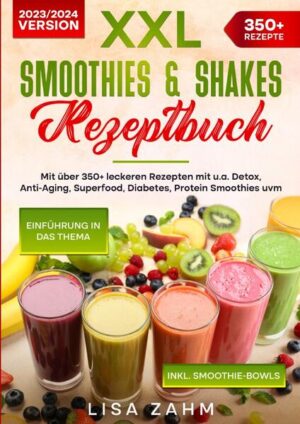 Dieses Smoothie-Kochbuch ist voll von köstlichen, leicht zuzubereitenden Rezepten! Mit über 350+ Rezepten zur Auswahl, finden Sie in diesem Kochbuch bestimmt das, wonach Sie suchen... Cremig, nährstoffreich, erfrischend - so sollte jeder Smoothie sein, oder? Smoothies sind super vielfältig, schnell zubereitet und man kann eine ganze Menge gesunder Zutaten einbauen. Aber wie fange ich an? Was muss rein? Wie stelle ich sicher, dass mein Smoothie nicht zu wässrig wird? Wie sollte das Verhältnis zwischen festen und flüssigen Zutaten sein? Dieser Ratgeber hilft Ihnen auf dem Weg zum perfekten Smoothie. Superfoods, Samen & Pulver Superfoods, Samen und Pulver eignen sich hervorragend, um Ihren Smoothie mit weiteren Antioxidantien und lebenswichtigen Nährstoffen anzureichern. Diese Zutaten verbessern auch den Geschmack und die Konsistenz des Smoothies. SUPERFOODS: Honig und Bienenpollen - Sowohl Bienenpollen als auch Honig sind starke „Superfoods“, die verschiedene Antioxidantien und Enzyme enthalten. Außerdem enthalten sie große Mengen an Proteinen, Mineralien und Vitaminen, die bei der Behandlung von Asthma, Arthritis, Allergien, Erkältungen und Grippe, Entzündungen, Verdauungsstörungen, Hautproblemen, Müdigkeit und Herz-Kreislauf-Problemen helfen können. Goji-Beeren - diese Beeren sind reich an Aminosäuren, Antioxidantien und einer Vielzahl von Vitaminen, die bei der Vorbeugung verschiedener Infektionen helfen, das Sehvermögen verbessern, die Hormonfunktionen regulieren und das Immunsystem stärken. (mehr Informationen finden Sie im Buch) Sie sind auf der Suche nach … ✅ 350+ leckere Smoothie-Rezepte (u.a. für Diät, Detox, Anti-Aging, Superfood, Diabetes, Protein uvm.) ✅ Einführung in das Thema ✅ Den richtigen Zutaten ✅ Inklusive Smoothie-Bowls Leckere Gerichte und gute Anhaltspunkte gefällig? Dann greifen Sie jetzt zu!