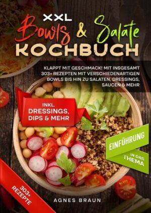 Dieses Bowls-Salate-Kochbuch ist voll von köstlichen, leicht zuzubereitenden Rezepten! Mit über 303+ Rezepten zur Auswahl, finden Sie in diesem Kochbuch bestimmt das, wonach Sie suchen... Die Bowl und weiter? Beim Zusammenstellen einer Bowl ist Ausgewogenheit das A und O. Danach ist alles möglich. Viele Restaurants bieten die Möglichkeit, die Bowl selbst zusammenzustellen, was Ihnen eine Vorstellung davon gibt, wie vielseitig das Gericht sein kann. Einige der besten Bowls sind die, die man aus Resten oder dem, was man gerade im Kühlschrank hat, zubereitet. Hier ist eine kurze Übersicht, wie Sie Ihre eigene machen können: 1. Wählen Sie einen körnigen Boden. Füllen Sie den Boden einer großen Schüssel ⅓ des Bodens mit heißen oder kalten Vollkornprodukten wie braunem Reis, Bulgur, Gerste, Quinoa oder Polenta. Vollkorngetreide ist die häufigste Grundlage für Bowls, aber Sie können auch andere komplexe Kohlenhydrate wie Kartoffeln, Vollkornnudeln und Nudeln verwenden, die die Aromen ebenfalls gut aufnehmen. 2. Häufen Sie das Gemüse. Ordnen Sie eine Reihe von Gemüsesorten büschelweise auf dem Boden an. Wählen Sie Gemüse mit Farben und Konsistenzen, die sich gegenseitig ergänzen, z. B. knackigen gedünsteten Brokkoli mit zarten Butternusskürbiswürfeln, cremige Avocadoscheiben mit knackigen Maiskörnern oder saftige rote Beete mit hellgrünen Erbsen. Verwenden Sie so viele, wie Sie möchten. Achten Sie bei der Zubereitung darauf, dass alle Beläge mundgerecht sind, damit sie sich leicht vermengen und mit einer Gabel oder einem Löffel essen lassen. (mehr Informationen finden Sie im Buch) Sie sind auf der Suche nach … ✅ 303+ leckere Bowls und Salate Rezepte (u.a. für Frühstück, Fisch, Fleisch, Vegetarisch, uvm.) ✅ Einführung in das Thema ✅ Den richtigen Zutaten ✅ Inklusive leckere Saucen-Rezepte Leckere Gerichte und gute Anhaltspunkte gefällig? Dann greifen Sie jetzt zu!