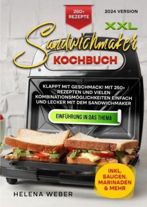 Dieses Sandwichmaker-Kochbuch ist voll von köstlichen, leicht zuzubereitenden Rezepten! Mit über 250+ Rezepten zur Auswahl, finden Sie in diesem Kochbuch bestimmt das, wonach Sie suchen... Um einen Sandwichmaker zu verwenden, schließen Sie ihn an, heizen Sie ihn vor, legen Sie Ihr Sandwich hinein und schließen Sie den Deckel. Garen Sie das Sandwich ein paar Minuten lang, bis es goldbraun und knusprig ist. Sandwichmaker sind ein praktisches Küchengerät, mit dem Sie schnell und einfach leckere Sandwiches zubereiten können. Ob Sie nun Lust auf einen klassischen gegrillten Käse oder ein Gourmet-Panini haben, der Sandwichmaker kann alles. Dank seiner einfachen Bedienung können Sie im Handumdrehen ein heißes und leckeres Sandwich zubereiten. In diesem Buch zeige ich Ihnen, wie Sie einen Sandwichmaker effektiv nutzen können, um die besten Ergebnisse zu erzielen. Vom Vorheizen bis zum Hinzufügen Ihrer Lieblingszutaten erklären wir Ihnen alle Schritte, die Sie befolgen müssen, um jedes Mal ein perfektes Sandwich zu erhalten. (mehr Informationen finden Sie im Buch) Sie sind auf der Suche nach … ✅ 250+ leckere Rezepte (u.a. für Fisch, Fleisch, Vegetarisch, Desserts uvm.) ✅ Einführung in das Thema ✅ Den richtigen Zutaten ✅ Inklusive leckere Saucen & Dips Rezepte Leckere Gerichte und gute Anhaltspunkte gefällig? Dann greifen Sie jetzt zu!