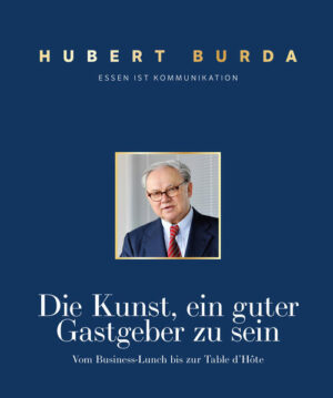 Eine kulinarische Biografie rund um das Gastgebertum: Dieses Buch gewährt emotionale Einblicke in das Leben und die Gedankenwelt des Unternehmers Hubert Burda. Neben den Lieblingsrezepten des Verlegers finden sich Einblicke hinter die Kulissen der Bambi-Gala, persönliche Geschichten sowie die Geheimnisse eines gelungenen Business-Lunchs oder die Table d'Hôte unter Freunden. Berühmte Köche wie Eckart Witzigmann, Mario Gamba, Hans Haas, Franz Keller und Karl Ederer widmen dem Verleger ihr persönliches Menü. Ergänzt wird jedes Rezept des Buches durch Weinempfehlungen vom Experten Otto Geisel.