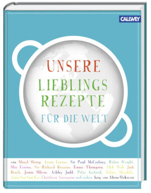 „Unsere Lieblingsrezepte für die Welt“ hilft und macht Freude! Bekannte Persönlichkeiten aus aller Welt haben ihre Lieblingsrezepte für dieses besondere Kochbuch beigesteuert. Herausgekommen ist eine bunte und vielfältige Rezeptsammlung voller Lebensfreude mit einfach nachzukochenden Gerichten rund um den Tag. Ob Pancakes von Mia Farrow, ein Salat von Paul McCartney oder ein burmesisches Fischcurry von Aung San Suu Kyi – insgesamt werden ca. 120 Rezepte vorgestellt, die mit persönlichen Zitaten, Tipps und Tricks angereichert sind.