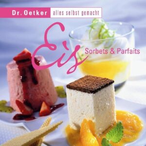 Zum Dahinschmelzen: Eis, Sorbets, Parfaits. Richtig cool und heiß auf Eis: Dr. Oetker hat die 30 schönsten Kreationen gesammelt und gleich ausprobiert. "Semifredo" geben sich Sorbets und Parfaits. Ganz frostig, doch dabei nicht weniger aufregend, locken Frucht- oder Sahne-Eiscremes. Gerührt, gefrostet, gestürzt und genüsslich verspeist werden z. B. Pistazien-Marzipan-Eis, Tiramisu-Eis oder Weihnachtsstolleneis. Da kann man nur cool bleiben und die Eiszeit genießen.