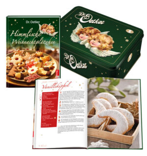 Jeder hat Spaß am Plätzchen backen zur Adventszeit, am Dekorieren und natürlich auch am Naschen! Mit dem neuen Set von Dr. Oetker ist man bestens ausgerüstet für die kommende Weihnachtssaison: Das Backbuch mit 30 erlesenen und gelingsicheren Rezepten zeigt wie's geht. Aufbewahrt werden die leckeren Plätzchen in der hochwertigen Nostalgie-Dose mit edler Prägung und Scharnier - das ideale Geschenk für Familie und Freunde!