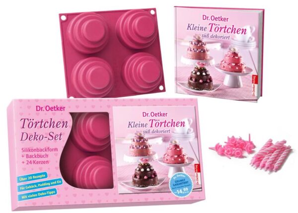 Kleine Törtchen: Geschenk-Set mit Backform aus Silikon + Backbuch + Partykerzen