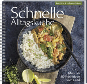 Blitzrezepte für die ganze Familie Wenn in kurzer Zeit ein leckeres Gericht auf dem Tisch stehen soll, dann kommt dieses Kochbuch gerade richtig. Es enthält 60 unkomplizierte Kochideen für jeden Tag, die sich schnell zubereiten oder gut vorbereiten lassen. Sie sind ideal für alle, die nicht lange in der Küche stehen möchten, aber Wert auf Abwechslung im Speiseplan legen. Innerhalb von 30 Minuten sind beispielsweise die Flammkuchen-Wraps, der Gemüse-Wok oder die Carbonara-Omelettes fertig. Auch der eine oder andere One-Pot, das Thai-Curry mit Pute, die Pasta mit Brokkoli oder die Spitzkohlpfanne mit Hackfleisch brauchen nicht viel länger. Die Blitzrezepte aus diesem Kochbuch passen perfekt in den turbulenten Familienalltag, sind aber auch ideal für Berufstätige, die im Homeoffice ein unkompliziertes Mittagessen vorbereiten oder etwas zur Arbeit mitnehmen möchten. Gut vorkochen lassen sich der Gyros- oder der Spaghettiauflauf mit Feta, bei denen alle Zutaten roh in die Form kommen. In dieser Kategorie – am Vortag gemacht, am nächsten Tag gegart oder aufgewärmt – gibt es viele weitere Rezepte. Köstlich sind das Tomaten-Süßkartoffel-Curry, die Gemüselasagne sowie der Bauerntopf mit Paprika und Kartoffeln. Sie alle passen gut zum Trend des Meal Preppings. Raffiniert ist die Idee für „Suppe to go“, die in Büro oder Werkstatt nur noch mit heißem Wasser übergossen werden muss. Für Vegetarier hat das Buch viel zu bieten. Und ein Kapitel richtet sich an alle, deren Familie Fleischgerichte lieben. Dazu gibt es Ideen für reichhaltige Salate, die es locker mit einer warmen Mahlzeit aufnehmen können. Natürlich sind auch sättigende Süßspeisen beziehungsweise Desserts dabei, etwa ein Apfel-Auflauf oder Kaiserschmarrn. Alle Rezepte für die schnelle Küche sind mehrfach von Landfrauen und Hobbyköchen erprobt. Sie bestehen aus gängigen Zutaten, die jeder im Haus hat. Zu jedem Gericht gibt es Tipps zum guten Gelingen und zum Abwandeln. Großformatige, rezeptgetreue Fotos machen Lust aufs Nachkochen.