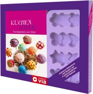 Unwiderstehlich bunt und köstlich süß, das sind Kuchen-Lollis, auch bekannt als Cake Pops. Die verrückten Kuchen am Stiel sind das Highlight auf jeder Feier und auf allen Festtafeln. Sie werden nicht nur Naschkatzen verführen, denn sie lassen sich individuell gestalten und schmecken einfach lecker. In der mitgelieferten exklusiven Silikonform werden zauberhafte Schmetterlinge, Sterne, Herzen und Blüten am Stiel gebacken. Außerdem enthält die Box 16 weiße Lolli-Stiele. In der Einleitung erfährt man alle Basics zu Vorbereitung, Teig, Glasuren & Co. Der Rezeptteil liefert neben einfachen Ideen für Einsteiger auch Raffiniertes & Ausgefallenes sowie die schönsten Kuchen-Lollis für Feste. Es werden Rezepte für klassische sowie für ausgefallene Cake Pops vorgestellt. So macht Backen Spaß! - Cake Pops in den verschiedensten Varianten - Buch mit Basics, Rezepten und Zubereitungstipps - Silikonform für Cake Pops in Schmetterlings-, Stern-, Herz- und Blütenform - 16 Lolli-Stiele