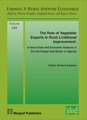 Honighäuschen (Bonn) - Although high-value horticultural exports have are known to provide opportunity for linking rural smallholder farmers to global markets, the factors influencing farming success and decision making by the farmers in the hot pepper sub-sector in Uganda from which one could better understand the value chain costs, margins and institutional arrangements that enable drawing of meaningful recommendations for policy and sub-sector development are poorly understood. Drawing from field survey data of hot pepper value chain actors including hot pepper farmers, traders and exporters in Uganda, this book provides in-depth value chain and economic analyses of Ugandas export hot pepper sub-sector and consequently presents discussions, strategic interventions and policy recommendations. This book recommends the establishment of a hot pepper commodity chain development initiative to guide and support public and private sector investments in rural production and marketing infrastructure, innovative input and extension delivery systems, development of product and market development, production and marketing agreement enforcement and information exchange thereby enhancing Ugandas hot pepper export competitiveness.