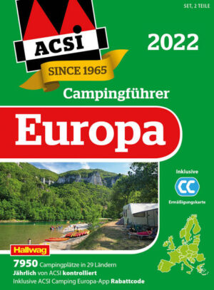 ACSI 2022 EUROPA  CAMPINGFÜHRER IN 2 BÄNDEN Von 300 Inspektoren geprüft: 7 950 Campingplätze in 29 Ländern. Mit GPS-Koordinaten und CampingCard für Rabatte in der Nebensaison. Wenn es um Camping geht