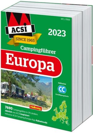 ACSI 2023 EUROPA  CAMPINGFÜHRER IN 2 BÄNDEN Von 300 Inspektoren geprüft: 7 690 Campingplätze in 29 Ländern. Mit GPS-Koordinaten und CampingCard für Rabatte in der Nebensaison. Wenn es um Camping geht