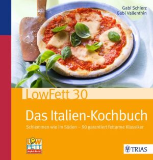 LowFett 30 macht italienisch kochen leichter Viele Gerichte der italienischen Küche sind perfekt zum Abnehmen geeignet: Nudeln, Pizza, Fleisch und Fisch. Dazu leckere Salate und Antipasti-Variationen. Zaubern Sie mit dem LowFett 30-Konzept Gerichte auf Ihren Teller, die nach italienischer Lebensart riechen und schmecken. Nach Urlaub und italienischem Lebensgefühl - la dolce vita trifft auf LowFett 30! Essen Sie sich satt, werden (oder bleiben) Sie schlank - ganz schnell, ganz einfach! Erlaubt ist, was schmeckt: Butter, Mozzarella oder Oliven werden genauso eingesetzt wie Parmesan oder Olivenöl. Nur eben in wohldosierten Mengen - und in Kombination mit Italiens leckeren Sattmachern wie Risotti, Salat- und Gemüsevariationen. Entscheidend ist das richtige Verhältnis der verschiedenen Energielieferanten - und natürlich die Verwendung von frischen Zutaten. Abnehmen kann so lecker sein! Auch im Italien-Kochbuch von LowFett 30 darf der Genuss nicht zu kurz kommen. Besser gesagt: Der Genuss ohne Reue. Verwöhnen Sie sich, Ihre Familie und Freunde mit leckeren Gerichten, und machen Sie sich keine Sorgen, dass Ihnen lästige Kilos als "Reisesouvenir" bleiben. Weitere Informationen zum Konzept finden Sie unter www.lowfett.de. Das Online-Ernährungsprogramm von LowFett 30 wird von den meisten gesetzlichen Krankenkassen als Präventionskurs erstattet. Die Wirksamkeit und die Nachhaltigkeit des Programms konnten in wissenschaftlichen Studien mehrfach nachgewiesen werden - steigen auch Sie ein! Die Ernährungswissenschaftlerin Gabi Schierz und die Kommunikationswirtin Gabi Vallenthin lernten sich 1997 kennen und gründeten die Low Fett 30 GmbH. Gemeinsam starteten sie das LowFett 30-Ernährungskonzept. Heute ist die Methode LowFett 30 u.a. von allen BKKs zertifiziert und erstattungsfähig anerkannt. Bei TRIAS sind erschienen: "LowFett 30: Das große Kochbuch" und "LowFett 30 Ampel". www.lowfett.de