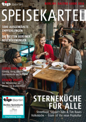 Sie ist seit Jahren der unentbehrliche Wegweiser für Streifzüge durch die Berliner Gastronomie. Die ›Speisekarte 2014‹ aus der tip Berlin Redaktion enthält 1000 aktuelle Empfehlungen für jede Tageszeit rund um die Uhr, darunter die 40 besten neuen Adressen der Stadt. Außerdem vermittelt der Gastro-Guide in Reportagen, Interviews und Porträts einen interessanten Überblick über die neuen Trends auf den Tellern und ihre Macher.