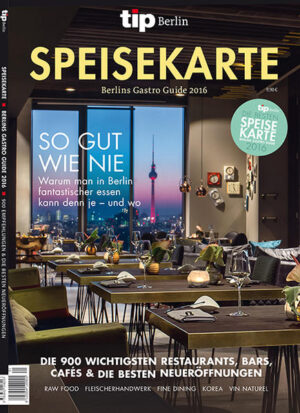 Berlins Speisekarte 2016 edition tip Verlag Sie ist seit Jahren der unentbehrliche Wegweiser für Streifzüge durch die Berliner Gastronomie. Die ›Speisekarte 2016‹ aus der tip Berlin Redaktion enthält über 850 aktuelle Empfehlungen für jede Tageszeit rund um die Uhr, darunter die 35 besten gastronomischen Neueröffnungen des Jahres. Außerdem vermittelt der Gastro-Guide in Reportagen, Interviews und Porträts einen umfassenden Überblick über die neuen Trends auf den Tellern und ihre Macher.