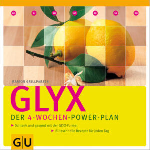 Einfach, aber unglaublich effektiv: Mit dem 4 Wochen Glyx Programm schwinden Pfunde ohne Diätstress. Keine komplizierte Theorie, sondern schneller Einstieg in ein übersichtliches 28 Tage Programm. 3 Mahlzeiten pro Tag, die in gerade mal 10-20 Minuten auf dem Tisch stehen, dazu die für den Tag relevanten Tipps für Bewegung, Motivation und alles was man zum "glyxlichen" Abnehmen braucht. Kein unnötiger Theorieballast, sondern schnelles unkompliziertes Abnehmen mit leckeren Glyx-Rezepten.