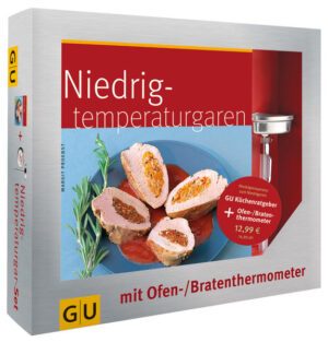 Garen Sie Fisch und Fleisch butterzart und supersaftig: Mit der Niedrigtemperaturmethode ein Kinderspiel! Dieses Set hat alles, was Sie dafür brauchen. 50 gelingsichere Rezepte für 2, für 4 oder für 8 Personen bieten Ihnen Auswahl für jede Gelegenheit und jeden Gast. Alles unter Kontrolle: Das praktische Kombithermometer zeigt Ihnen nicht nur die Ofentemperatur an, sondern misst auch die Kerntemperatur im Fleisch.