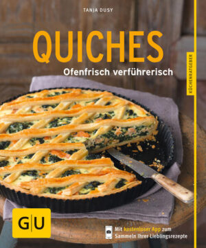 Außen käse-krustig und innen super saftig - einer ofenfrischen Quiche kann keiner widerstehen. Wie wäre es mit einer deftigen Sauerkrautquiche oder einer mediterranen Gemüsequiche mit Fisch? Oder bevorzugen Sie eher Klassiker wie Zwiebelkuchen und Quiche Lorraine? Kein Problem! In diesem neuen Küchenratgeber finden Sie garantiert das passende Rezept - das dann auch noch verblüffend einfach ist. Ein Teig, ein Belag, ein Guss: Fertig ist die Quiche! Deshalb sind die pikanten Kuchen so wunderbar alltagstauglich und perfekt für eine stressfreie Gästebewirtung: Denn während die Quiche duftend im Ofen bäckt, bleibt viel Zeit, sich mit Freunden bei einem Glas Wein darauf zu freuen. Komplett wird der Genuss mit kleinen Salatrezepten, und eine Pannenhilfe sorgt dafür, dass garantiert nichts schiefgeht!