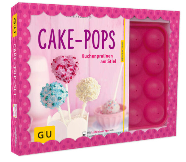 Backspaß im Set! Hier kommen 40 neue Rezepte, und damit man gleich loslegen kann dazu eine Backform für 16 Cake-Pops aus flexiblem Silikon, 20 wiederverwendbare Cake-Pop-Stiele und ein Halter zum Dekorieren und Servieren. Damit heizen wir das Cake-Pop-Fieber weiter an. Die bunten Kuchenkugeln machen aus jeder Feier etwas Besonderes, denn für jeden Anlass gibt es das passende Motiv. Ob Kindergeburtstag oder Gartenparty, Ostern, Weihnachten oder Hochzeit - der Cake-Pop ist der niedlichste aller Kuchen! Schon das Backen und Verzieren macht Riesenspaß, denn man darf nach Herzenslust in bunter Deko schwelgen. Kein Wunder also, dass die köstlichen Kuchenkugeln unsere Herzen im Sturm erobert haben. Egal, ob selbst geformt, in der flexiblen Backform oder im elektrischen Cake-Pop-Maker gebacken: Alle Rezepte gelingen auch Back-Einsteigern garantiert. Mit unseren Tipps für kreative Deko und die perfekte Glasur sind Ihnen die Aahs und Oohs der Gäste sicher. So wird die Cake-Pop-Party zum Erfolg! "Cake-Pop-Set" ist erhältlich im Online-Buchshop Honighäuschen.