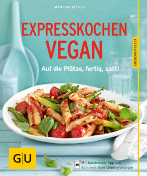 Blitzschnell und superlecker: 0 % Tier, 0 % Stress, aber 100 % GenussDer Feierabend naht, aber noch keine Ahnung, was Sie kochen wollen? Vegan soll es sein, und schnell muss es gehen, soviel steht fest! Und bitte kein unnötiger Stress beim Einkauf und kein kompliziertes Werkeln in der Küche! Das ist zum Glück kein Problem, denn der GU-Küchenratgeber Expresskochen vegan bietet für alles die perfekte Lösung: Hier finden Sie lauter Blitzrezepte, die sich in maximal 30 Minuten zubereiten lassen und durch frische Zutaten, feine Gewürze und raffinierte Kombinationen begeistern: von Ofen-Zucchini mit Kürbiskern-Dip über Linsensalat mit Räuchertofu-Chips bis zu grünem Gemüsecurry. Und auch süße Lieblingsgerichte wie Pancakes mit Apfelsirup oder Vanillereis mit Zimt und Zucker stehen im Expresstempo auf dem Tisch. Praktische Tipps und jede Menge Infos zur veganen Blitzküche machen den schnellen Genuss zum Kinderspiel. Ideal für vegane Köche mit wenig Zeit und alle, die in die tierfreie Küche reinschmecken wollen. So schnell und lecker kann vegan sein! Das steckt im Buch: Basics für die vegane Blitzküche Clever einkaufen Snacks & kleine Sattmacher Salate & Suppen Hauptgerichte Süße Lieblinge Alles Soja - oder was? Klassische Saucen: süß & herzhaft Vegane Würzwunder