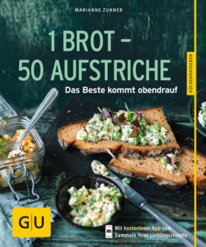 50 Brotaufstriche von pikant bis süß – mit Rezepten für Vegetarier und VeganerEin knuspriges Brot mit yummy Aufstrich drauf – es gibt kaum ein schnelleres Gericht, das auf so einfache Weise satt und happy macht! So eine Brotzeit ist die perfekte Lösung, wenn man Hunger hat, aber keine Zeit zum Kochen, wenn man etwas Leckeres für unterwegs mitnehmen oder nach dem Heimkommen mal eben das laute Magengrummeln besänftigen möchte. Bloß: Die Sorte Belag, auf die wir dann üblicherweise zurückgreifen, ist nicht immer das Wahre. Wurst und Käse werden irgendwann langweilig. Und Veganer hätten darauf sowieso keinen Appetit. Außerdem möchten wir uns ja auch gesund ernähren! Vor allem möchten wir wissen, was genau wir uns da eigentlich aufs Brot schmieren. Der GU-KüchenRatgeber 1 Brot – 50 Aufstriche bietet für alle diese Wünsche jetzt auf einen Streich die Lösung: schnell soll es gehen, gesund soll es sein und schmecken muss es auch! Einfach top: Ganz gleich, ob jemand Fleisch und Fisch mag, Vegetarier oder Veganer ist – Aufstriche selber machen bringt immer gute Laune. Und vor allem das sichere Gefühl, genau zu wissen, was wir uns da eigentlich Biss für Biss Gutes tun! Und so schnell, wie eine Packung kaufen und aufreißen, gehen die Rezepte auch. Ob Frühstücksverführer, Pikantes, Vegetarisches oder Veganes, ob mit Fisch, Fleisch, Gemüse oder Milchprodukten: mit vielen frischen Zutaten, die fast jeder im Kühlschrank hat, lassen sich im Nu herrliche Aufstriche zaubern – nicht immer, aber immer öfter gerne auch rein pflanzlich. Im ersten Rezeptkapitel lernen wir Brotaufstriche auf der Basis von Obst und Gemüse kennen. Im zweiten solche auf der Grundlage von Hülsenfrüchten. Der dritte Rezeptteil zeigt uns jede Menge Ideen für selbst gemachte Brotaufstriche mit Frischkäse oder anderen Milchprodukten. Und auch Rezepte für raffinierte Würzbutter fehlen nicht. Selbstgemacht, von Anfang an: Süßschnäbel mögen bestimmt den Himbeer-Zitrone-Vanille-, den Pflaumen-Mohn-Zimt- oder die verschiedenen Schoko-Aufstriche. Wer vom Urlaub am Mittelmeer träumt, rührt sich vielleicht mal eben einen Bohnen-Thunfisch-Kapern- oder Rote Bete-Feta-Minze-Aufstrich an. Und wer auf Würzig-Peppiges steht, findet sicher Geschmack am Avocado-Mais-Chili-Aufstrich. Das sind nur ein paar der gut 50 Rezeptbeispiele. Für alle gilt: Sie sind blitzschnell gemacht und lassen sich prima vorbereiten. Bleibt nur noch die Frage: Was nützt der herrlichste Belag, wenn das Brot irgendwie lasch schmeckt? Selbermachen entspannt und Do It Yourself liegt doch im Trend. Also backen wir das Brot auch gleich selbst! Und zwar ganz unkompliziert mit den zwei Grundrezepten des Buchs, einmal für Landbrot, einmal für Ciabatta – und zwar: ohne Kneten! Wetten, dass mit diesen Blitzrezepten ab sofort auch Frühstücksmuffel richtig gut drauf sind? Auf einen Blick: Immer gut drauf: Brotaufstriche fürs Frühstück und für unterwegs, zum Dippen, für Snacks und fürs schnelle Abendbrot. Da weiß man, was drin ist: schnelle, vielseitige Rezepte mit Zutaten, die jeder Zuhause hat. Von süß bis pikant, von cremig bis herzhaft Perfekt auch für Veganer und Vegetarier Plus: zwei super einfache Rezepte für selbstgebackenes Brot – ohne Kneten Selbermachen ist in – Brotaufstriche selber machen erst recht!