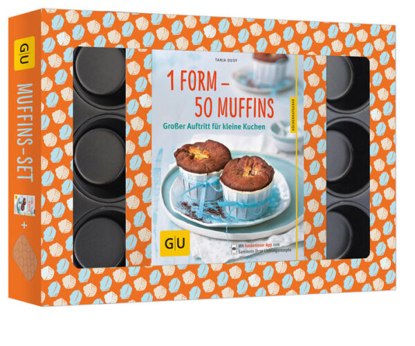 Das perfekte Backset - Muffinform plus Muffins RezepteMuffins sind einfach ideal als Fingerfood für mehrere Leute. Aber auch das leckerste Muffin Rezept gelingt nur mit der richtigen Form. Und da kommt das praktische Muffin-Set von GU genau richtig: Die antihaftbeschichtete, hochwertige Muffinform reicht für 12 Muffins. Und der GU KüchenRatgeber 1 Form - 50 Muffins liefert dazu 50 himmlische Naschrezepte für fruchtige, schokoladige und sogar pikante Muffins! Muffins in Bestform: Viele Backtrends kommen und gehen - aber Muffins sind einfach die absolute Nummer eins auf unserer Naschkatzen-Hitliste! Die kleinen handlichen Kuchen sind ja auch ratzfatz gerührt, schnell gebacken, unglaublich vielseitig und dabei so handlich, dass man sie überall hin mitnehmen kann - ins Büro und in die Schule und natürlich auch als Mitbringsel für den Kaffeeklatsch, oder für die nächste Party. Dafür sind herzhafte Muffins ein echter Dauerbrenner. Deshalb gibt’s im KüchenRatgeber 1 Form - 50 Muffins auch ein eigenes Kapitel. Wie wäre es zum Beispiel mit einem Blech pikante Muffins wie: · Tomaten-Parmesan-Muffins · Kürbis-Apfel-Muffins · Schinken-Pilz-Muffins? Lust auf Schokomuffins: Aber natürlich denken viele bei Muffin erst mal an Schokoladenmuffins oder die beliebten Blaubeermuffins oder Apfelmuffins - und auch dafür gibt es in 1 Form - 50 Muffins Rezepte in Hülle und Fülle. Hier ein paar Beispiele, die so yummy sind, dass man am liebsten gleich losbacken möchte: · Fein & fruchtig: z. B. Orangenblüten-Muffins, Zimtschnecken-Muffins, Heidelbeer-Muffins · Schokoladig & nussig: z. B. Tiramisu-Muffins, Rote-Bete-Schoko-Muffins, Christstollen-Muffins, Sticky-Toffee-Muffins Alle Rezepte sind von der Menge her genau auf die Muffinform abgestimmt. Mit dieser praktischen Kombi sind perfekte Backergebnisse natürlich garantiert. Da stürzen sich auch Backanfänger sofort gerne ins Backvergnügen! Das ideale Geschenk: Mit dem hübschen Geschenkkarton ist das Set übrigens auch ein wunderbares Mitbringsel für alle Backfeen, Süßschnäbel und Kuchenkünstler. Und für alle, die beim Verzieren der Muffins gerne kreativ sind, liefert der Serviceteil des Backbuchs einfache, schnelle Ideen: Bunte Toppings machen aus Muffins im Handumdrehen Cupcakes. Das Grundrezept Muffins (mit Step-Fotos) lässt sich spielend nach Geschmack variieren. Und auch vegane Naschkatzen finden hier das passende Rezept für gesunde Muffins! Muffin-Set mit Muffinform auf einen Blick: Backen in Bestform mit tollem Preisvorteil: Hochwertige, antihaftbeschichtete Backform für 12 Muffins plus GU-KüchenRatgeber 1 Form -50 Muffins mit den perfekt darauf abgestimmten Rezepten zum Muffins Backen in einem Set! Kuchenglück pur: Der KüchenRatgeber 1 Form -50 Muffins liefert jede Menge raffinierte und schnelle Rezepte für alle, die Muffins lieben: Grundrezepte Muffins, Schokomuffins, Muffins mit Früchten und Nüssen und viele Rezepte für herzhafte Muffins - hier können Muffin-Fans so richtig schwelgen! Das perfekte Geschenk: Mit dem hübschen Geschenkkarton ist das Muffin-Set das ideale Mitbringsel für alle Backfeen und Süßschnäbel!