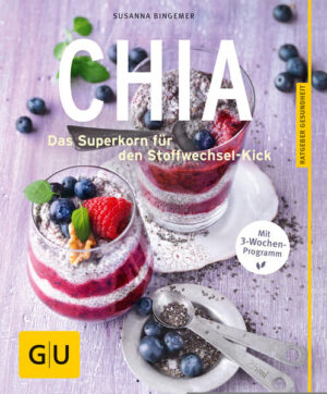 Chiasamen: Superfood-Kochbuch für mehr Fitness und WohlbefindenChiasamen sind wahre Superfoods: Diese kleinen Kraftpakete machen satt, versorgen den Körper mit wichtigen Nährstoffen, helfen beim Abnehmen und liefern Sportlern Energie. Es wird also allerhöchste Zeit, diesen sagenhaften Samen ein ganzes Kochbuch zu spendieren. Wussten Sie, dass in Chiasamen hochwertiges Eiweiß, Omega-3-Fettsäuren, Antioxidantien und Ballaststoffe stecken? Kein Wunder, dass dieses Superfood so viele positive Auswirkungen auf die Gesundheit hat. Sie möchten die wundersamen Effekte von Chiasamen am eigenen Leib erfahren? „Chia“ ist der GU-Ratgeber, der Ihnen alles über Inhaltsstoffe und Wirkung verrät und dank dem Sie Superfood-Rezepte entdecken und nachkochen können. Mit dem enthaltenen 3-Wochen-Ernährungsprogramm gelangen Sie zu mehr Energie und Wohlbefinden. Chiasamen-Kochbuch: Ihr Buch auf einen BlickDas erwartet Sie in „Chia - Das Superkorn für den Stoffwechsel-Kick“: Theorie: Chia - Superkorn mit Superkraft: Geschichte eines kleinen Samens