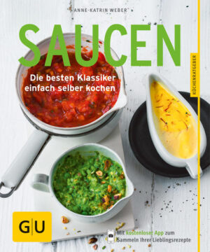 Saucen-Rezepte mit Pep: von Mayonnaise bis BologneseOHNE - nur ein Essen. MIT - ein Genuss. Saucen geben so manchem Gericht erst den letzten Schliff. Wer bisher noch auf Tütenpulver gesetzt hat, wird in Zukunft einen großen Bogen um das Fertigsaucen-Regal im Supermarkt machen. Der neue GU-Küchenratgeber „Saucen“ macht Lust auf Selbstgemachtes. Die Rezepte sind alle Schritt für Schritt erklärt und für Anfänger leicht nachzumachen. Versprochen! Und eingeschworene Saucen-Köche finden ganz neue Inspiration für ihre Meisterwerke. Upgedatete Klassiker oder verführerische Neulinge - wir haben sie alle! Sehen Sie selbst: Saucen zu Fleisch und mehr: Ihr Buch auf einen BlickDas erwartet Sie im GU-Küchenratgeber „Saucen“: Tipps und Extras: Wichtige Helferlein, drei Brühen-Rezepte, Bindemittel clever einsetzen, Mayonnaise mit Pfiff oder vegan und kleines Saucen-ABC Kalte Saucen: Klassische Vinaigrette, Erbsen-Minz-Pesto, Bärlauch-Nuss-Pesto, Fenchel-Orangen-Pesto und mehr Warme Saucen: Béchamelsauce, Rotwein-Sahne-Sauce, Estragonsauce, Safransauce und mehr Pastasaucen: Sauce bolognese, Spaghetti alla Carbonara, Tomatensugo, Pilzrahmsauce und mehr Süße Saucen: Vanillesauce, Dunkle Schokoladensauce, Weiße Schokoladensauce, Karamellsauce und mehr Einfache Saucen-Rezepte mit Wow-EffektWir finden ja: Saucen haben höchste Aufmerksamkeit verdient. Oder was halten Sie von Spaghetti ohne Bolognese, Strudel ohne Vanillesauce und Salat ohne Vinaigrette? Im GU-Küchenratgeber „Saucen“ bekommen die sämigen Superstars endlich den Auftritt, der ihnen gerecht wird. Je pfiffiger die Sauce, desto besser das Gericht. Die eine lässt selbst ein bloßes Stück Gemüse besonders erscheinen, die andere umspielt geschickt die Aromen eines saftig gegrillten Stück Fleischs und die dritte präsentiert eine Kugel Vanilleeis in ganz neuem Glanz. Sie wollen mehr? Wird gemacht: Für Snack-Dipper Unsere Pesto-Variationen passen zu Gemüse, Brot oder auch zu Nudeln. Die „Mango-Salsa“ gibt Gegrilltem eine fruchtige Note und „Mojo Rojo“ ist ein pikanter Begleiter zu Kartoffeln. Die kalten Saucen-Rezepte sind ideal für alle, die gerne ins Dip-Schälchen eintauchen. Ketchup brauchen Sie in Zukunft nicht mehr auf den Einkaufszettel schreiben. Im GU-Küchenratgeber „Saucen“ finden Sie das Rezept - selbst gemacht schmeckt es viel besser! Für Pasta-Schwenker Spaghetti, Rigatoni, Fusilli: Sie lieben Nudeln, essen aber doch immer wieder die gleiche Sauce? Oft sogar fertig gekauft? Das können wir ändern. Ob Klassiker wie „Sauce bolognese“ und „Spaghetti alla Carbonara“ oder ausgefallenere Saucen-Rezepte für Pasta wie „Gorgonzolasauce“ und „Lachs-Fenchel-Sauce“ - präsentieren Sie Nudeln ab jetzt in selbstgemachtem Gewand statt mit Fertigprodukten. Geht einfach und schmeckt lecker! Für Fisch- und Fleisch-Liebhaber Ausgefallen und doch so einfach: Für die „Safransauce“ brauchen Sie nur 20 Minuten Zeit und schon können Sie Ihren Gästen ein leckeres Stück Fisch mit dem edlen Sößchen präsentieren. Etwas aufwendiger ist die „Wildsauce mit Holunderbeeren“. Fleischfans werden um Nachschlag bitten. Und nicht nur einmal. Welche Zutaten Sie für unsere beiden Favoriten benötigen? Das erfahren Sie im GU-Küchenratgeber „Saucen“. Für Kuchen-Verfeinerer Süß mit Karamell, säuerlich mit Cranberrys, fruchtig mit Mango. Bald wissen Sie, welche Gerichte und Desserts diese drei Saucen-Rezepte am liebsten begleiten. Saucen selber machen: Für Nudeln, Fleisch und Desserts & mehrSie möchten den eigenen Saucen-Löffel schwingen? Der GU-Küchenratgeber „Saucen“ liefert alle einfachen Saucen-Rezepte zum Nachkochen. Lassen Sie es sich schmecken!