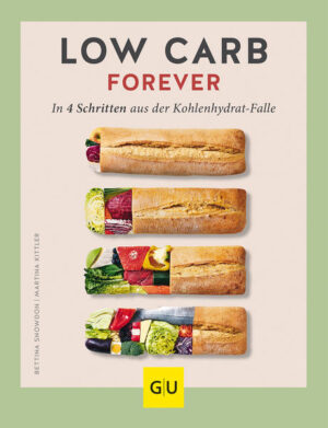 Schritt für Schritt zum Low Carb GlückLow Carb Ernährung macht nicht nur schlank, sondern tut unserem Körper auch richtig gut. Nur - der Weg dahin fällt vielen schwer, muss man sich doch von vielen Gewohnheiten und den heißgeliebten Kohlenhydraten verabschieden. Mit dem 4-Stufen-Programm der Ernährungsexpertin Bettina Snowdon und vielen tollen Rezepten gelingt Ihnen die Umstellung mühelos und in Ihrem eigenen Tempo: Phase 1: Spüren Sie die größten Kohlenhydratquellen in Ihrer täglichen Ernährung auf und ersetzen Sie diese sinnvoll. Phase 2: Ersetzen Sie pro Tag eine „normale“ Hauptmahlzeit durch ein Low Carb Gericht Ihrer Wahl. Phase 3: Setzen Sie für eine ganze Woche komplett auf Low Carb - mit durchdachten Ernährungsplänen, Einkaufslisten und Tipps zum Durchhalten. Phase 4: Low Carb forever - integrieren Sie die kohlenhydratarme Ernährung in Ihren Alltag - Checklisten, Vorratslisten und Wochenpläne helfen Ihnen, Ihr ganz persönliches Ernährungsprogramm zu entwickeln. Leckere Low Carb VielfaltIm großen Rezeptteil finden Sie leckere und alltagstaugliche Low Carb Rezepte für jede Uhrzeit und jeden Anlass: etwa Low Carb Frühstück mit Mandel-Kokos-Pancakes und Avocado-Tomaten-Rührei. Oder Lunch to go mit Linsen-Salat im Glas und Hüttenkäsetaler mit Ajvar-Dip. Und natürlich auch dabei: Richtige Schlemmereien wie Low Carb Pizza oder Gulasch mit Wurzelpüree. Bei so viel Auswahl wird der Traum vom gesunden Low Carb Leben ganz schnell Wirklichkeit.