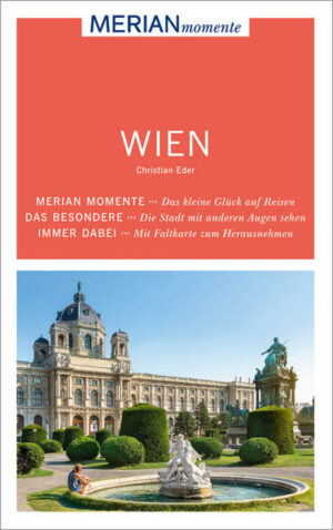 Wien Mit MERIAN momente das Besondere erleben: MERIAN TopTen: Die Höhepunkte der Stadt auf einen Blick NEU ENTDECKT: Schneller Überblick über die angesagtesten Locations MERIAN MOMENTE  Das kleine Glück auf Reisen: Tipps für die ganz persönlichen Auszeiten MIT ALLEN SINNEN  Wien spüren und erleben: Für unvergessliche Erlebnisse GRÜNER REISEN: Empfehlungen für den nachhaltigen Urlaub Mit MERIAN momente Berlin erkunden: Wien bietet mehr als nur Lipizzaner und Sachertorte. Wien ist eine charismatische Weltstadt - ein beispielloser Schmelztiegel an Kulturen und an Kunstwerken verschiedenster Stile und Epochen. Das bietet Ihnen MERIAN momente: Praktische und übersichtliche Sortierung nach den wichtigsten Stadtteilen Fundierte Beschreibungen aller wichtigen Sehenswürdigkeiten