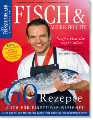 Fisch und Meeresfrüchte zählen zu den Höhepunkten der Feinschmeckerfreuden. Mit diesem Bookazine rund um die Vielfalt aus dem Meer werden gleichermaßen die Anfänger und Könner begeistert. Profikoch Steffen Henssler zeigt Ihnen alle wichtigen Handgriffe im Umgang mit Fisch, dazu empfiehlt er 30 Zubereitungen, darunter etliche seiner asiatisch angehauchten Erfolgsrezepte aus seinem beliebten Restaurant "Henssler Henssler" in Hamburg. Natürlich servieren wir auch die Klassiker mit Zander, Kabeljau und Rotbarsch, mit Matjes, Nordseekrabben und Miesmuscheln. Und: Man unterschätze nicht den Luxus aus der Konserve! Zum Beispiel Sardinien und Thunfisch - oder Kavier. Testhalber hat der Feinschmecker so manche Dose für Sie aufgemacht und informieren Sie über das, was auch hier die Qualität ausmacht. Für Ihre Einkäufe sind schließlich noch 65 exzellente Adressen versammelt.