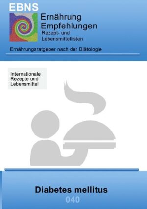 EBNS - Ernährungsberatung nach Syndromen - Rezepte- und Lebensmittellisten für die Unterstützung der schulmedizinischen Therapie bei Diabetes mellitus. Grundlage bildet daher eine gesunde, ausgewogene Mischkost nach den 10 Regeln der DGE, wobei auf leicht resorbierbare Kohlenhydrate möglichst verzichtet werden sollte. Die Lebensmittel werden in Kategorien empfehlenswert, ja, weniger und nein angezeigt und helfen bei der Orientierung, wenn eigene Rezepte gekocht werden sollen.