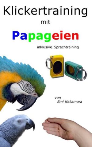 Honighäuschen (Bonn) - Papageien sind zweifellos eine der intelligentesten Vogelgruppen, die man sich als Heimtier vorstellen kann.Gezieltes Training mit Papageien eröffnet daher nicht nur zahlreiche Beschäftigungsmöglichkeiten für diese Tropenvögel, sondern bringt auch eine Menge Spaß für den Pfleger mit sich.Diese kompakte Einführung in das Klickertraining für Papageien basiert auf den umfassenden Erfahrungen der Autorin, die bereits in ihrer japanischen Heimat ihr Herz an Papageien verloren hat und nun ihre Kenntnisse mit deutschen Papageienhaltern teilt.