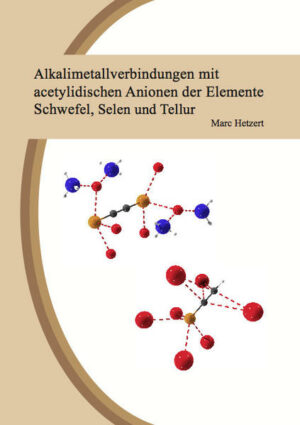 Honighäuschen (Bonn) - Aus Reaktionen von Alkalimetall(hydrogen)acetyliden AC2H bzw. A2C2 mit den Chalkogenen Schwefel, Selen und Tellur in flüssigem Ammoniak sind die Anionen SeC2H , SC2H , Se2C22 und Te2C22 zugänglich. Diese entstehen durch die Insertion des Chalkogens in die ionische A-C-Bindung und lassen sich als gelbe bis braune salzartig aufgebaute Alkalimetallverbindungen auskristallisieren. NaSeC2H kristallisiert in einer pyritartigen Struktur (Pa3, Nr. 205), in der die SeC2H-Ionen fehlgeordnet vorliegen. KSeC2H, RbSeC2H und CsSeC2H hingegen kristallisieren isotyp zueinander in einer geordneten orthorhombischen Struktur der Raumgruppe Cmc21 (Nr. 36). Beim Heizen der Substanzen zersetzen sich diese unter Abspaltung von Acetylen in die ebenfalls direkt aus flüssigem Ammoniak zugänglichen Verbindungen A2Se2C2 mit A = Na  Cs. Dieses Reaktionsverhalten konnte durch DSC/TG-Messungen belegt werden. Obwohl die Strukturen dieser Verbindungen unaufgeklärt bleiben, konnten die Röntgenpulverdiffraktogramme in kleinen kubisch-primitiven Elementarzellen indiziert werden. Die Verbindungen Na2Te2C2, K2Te2C2 und Rb2Te2C2 kristallisieren ebenfalls in kubisch-primitiven Elementarzellen. Dagegen entsteht Li2Se2C2 ? 2NH3 ausschließlich als Ammoniakat, das als hochkristallines gelbes Pulver anfällt und in der monoklinen Raumgruppe P21/c (Nr. 14) kristallisiert. Im Vergleich zu den Selenverbindungen ASeC2H fallen die analogen Schwefelverbindungen ASC2H weniger kristallin an. Dennoch konnten die Strukturen aufgeklärt werden. NaSC2H und KSC2H kristallisieren isotyp zu ihren schwereren Homologen, wohingegen RbSC2H und CsSC2H in einer neuen Struktur kristallisieren. Diese liegen isotyp zueinander in der orthorhombischen Raumgruppe Pna21 (Nr. 33) vor.