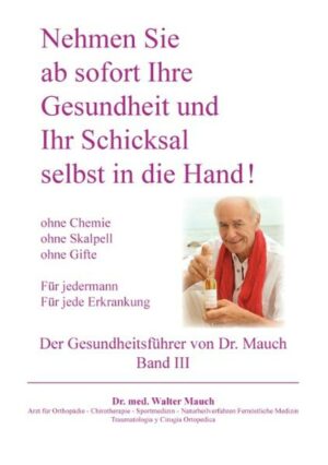 Honighäuschen (Bonn) - Dr. med. Walter Mauch ist mit 75 Jahren nochmals in den Ring gestiegen und bietet Ihnen mit seinen drei Bänden die Chance, in einfacher und logischer Weise ohne Kapitaleinsatz zu einem gesunden Leben zurückzufinden. Der dritte Band ist eine wichtige Ergänzung zu Band I und II. Dr. Mauch hat mit seinem Lebenswerk den Beweis geliefert, dass man gesund nur in und mit der Natur leben kann. Er gibt Ihnen sein ganzes Wissen, seine Lebenserfahrung weiter, damit Sie ohne Chemie, ohne Skalpell, ohne Gift diesen Versuch starten können, gesund zu werden. Wir leben heute in einer kritischen Welt mit vielen Belastungen. Doch Sie selbst bestimmen, ob Sie gesund oder krank sind. Schichten Sie um auf gesunde, kraftvolle Produkte. Nehmen Sie ab sofort Ihre Gesundheit und Ihr Schicksal selbst in die Hand! Dr. Mauch führt Sie!