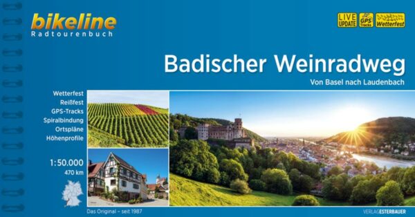 Der Badische Weinradweg führt auf etwa 470 Kilometern durch sieben der neun badischen Weinbaugebiete. Von Basel aus durchfahren Sie erst das malerische Markgräflerland mit seinen sanft geschwungenen Hügeln und lassen sich auf der Sonnenterrasse des Vulkanmassivs Kaiserstuhl und Tuniberg von mediterranem Klima verwöhnen. Eine Variante der Tour verläuft mitten durch den Breisgau und seine wunderschöne Hauptstadt Freiburg. Im Vorgebirge der Ortenau können Sie einige der ältesten Weinbaubetriebe Badens besuchen