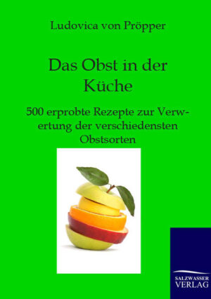 Das Obst in der Küche von Ludovica von Pröpper ist bis heute ein Standardwerk der Verarbeitung von Obst in alle möglichen Richtungen. Die Rezepte sind bis heute modern und sind direkt verarbeitbar. Das Werk hat eine sehr breite Ausrichtung. Von Suppen über Kaltschalen, Mehlspeisen, Pudding, Aufläufen, kalten süßen Speisen, Cremes, Gelees oder Torten bis hin zu Backwerk umfasst das Buch alle möglichen Wege, Obst zu verarbeiten. Schwerpunktmäßig werden deutsche Früchte wie Äpfel, Birnen, Erdbeeren oder Himbeeren behandelt, aber auch Aprikosen oder Apfelsinen. Ursprünglich in Fraktalschrift geschrieben, wird dieses Buch in moderner Schrift veröffentlicht.