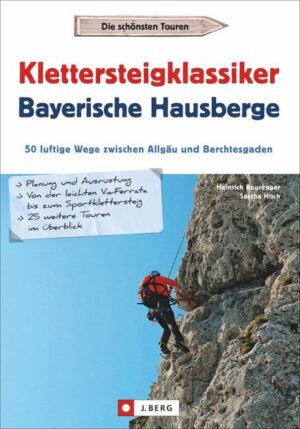 Die Klettersteigklassiker in den Bayerischen Hausbergen verbinden genussvolles Naturerleben mit kalkulierbarem Risiko. Dieses Kletterbuch zeigt die 50 schönsten Klettersteige zwischen Allgäu und Berchtesgaden. Schon vor hundert Jahren wurden die Anstiege zu den höchsten Gipfeln der deutschen Alpen - Watzmann und Zugspitze - mit Steiganlagen und Klettersteigpassagen gangbar gemacht. Heute ist das Begehen von Klettersteigen eine eigenständige Disziplin. Anspruchsvolle Gipfel