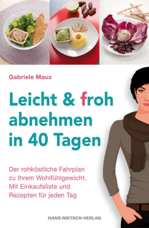 Ein Rohkost-Buch als Fahrplan, mit dem das Schlankwerden zu einem Kinderspiel wird! Sie würden gern gut gelaunt und stressfrei Gewicht verlieren? Und dann natürlich auch mühelos schlank bleiben? Dabei möchten Sie sich körperlich und geistig sogar fitter fühlen als bisher? Und Sie haben Lust, eine ganz neue Art der Ernährung auszuprobieren? Wenn Sie diese Fragen mit „Ja“ beantworten, dann lassen Sie sich inspirieren von Gabriele Mauz: Die diplomierte Gesundheitsberaterin gibt Ihnen leckere rohköstliche Rezepte für 40 Tage mit auf den Weg - für Frühstück, Mittagessen und Abendessen. Die Zubereitung dieser gesunden Speisen ist dabei überraschend einfach, geht schnell und lässt sich wunderbar im Alltag umsetzen. Einkaufslisten für jede Woche und Bezugsquellen für spezielle Zutaten erleichtern das Projekt „Gesund abnehmen ganz nebenbei“ zusätzlich. Außerdem gibt die Autorin viele Tipps, die helfen, das allgemeine Wohlbefinden zu verbessern. Alles in allem: ein verlässlicher Ratgeber, um dem Idealgewicht in 40 Tagen näher-zukommen. Und was ist danach? So viel sei schon mal verraten: Die leckeren Gerichte verführen dazu, weiterzumachen mit dem frohen Leben - die beste Voraussetzung, das erreichte Gewicht dann auch mühelos zu halten. Gesund abzunehmen bedeutet für Gabriele Mauz: froh und mühelos abnehmen! In diesem Buch zeigt sie, wie einfach es sein kann, mit Rohkost in relativ kurzer Zeit Gewicht zu verlieren. Der entscheidende Vorteil: Rohkost-Zubereitungen haben in der Regel eine deutlich geringere Kaloriendichte, daher können die Portionen genauso groß sein wie üblich und dennoch werden deutlich weniger Kalorien aufgenommen. Dazu versorgen die von der Autorin entwickelten Gerichte den Körper mit vielen Vitalstoffen, die Gesundheit und Fitness steigern.