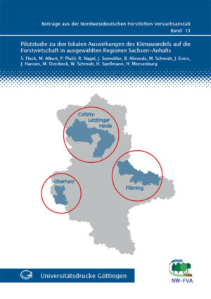 Sämtliche Klimaprojektionen lassen für Sachsen-Anhalt einen deutlichen Temperaturanstieg bei gleichzeitig veränderter saisonaler Niederschlagsverteilung erwarten. Von den Folgen des Klimawandels wird insbesondere die langfristig handelnde Forstwirtschaft betroffen sein, da sich die Produktionsgrundlagen, die Risiken und die Ertragsaussichten wesentlich verändern. In der vorliegenden Pilotstudie sind in ausgewählten Regionen Sachsen-Anhalts auf der Basis räumlich hoch aufgelöster Klima-, Standort-, Bestandes- und Risikoinformationen Entscheidungshilfen für das operationale Handeln von Forstbetrieben entwickelt worden. Als Modellregionen dienen der Oberharz, der Fläming und die Colbitz-Letzlinger Heide.