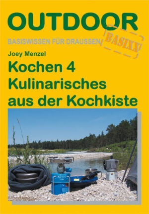 Dieses OutdoorHandbuch informiert über die verschiedenen Möglichkeiten sich unterwegs eine Kochkiste herzustellen (z.B. mit Pulli/Schlafsack) und mit der Konstruktion zu kochen bzw. zu kühlen. Joey Menzel beschreibt über 90 abwechslungsreiche Rezepte für Gemüse-, Fleisch- und Fischgerichte, Eier-, Mehl- und Brotspeisen, Feuer, Grill und Desserts, und liefert Ideen für Tages- und Wochenendtouren, die Sie zu Hause vorbereiten können. Allgemeines zur Küchenausrüstung und die wichtigsten Regeln beim Kochen in der Natur ergänzen das Basiswissen. Die Autorin nennt die für die Kochkiste bzw. Reiseküche geeigneten Nahrungsmittel mit Hinweisen zur Lagerfähigkeit und Frischemerkmalen. Der kompakte Dolmetscher rund ums Kochen in vier Sprachen erleichtert den Einkauf in fremden Ländern. Ein unverzichtbarer Reisebegleiter für alle, die zu Fuß, mit dem Rad, Zelt oder Boot unterwegs sind.