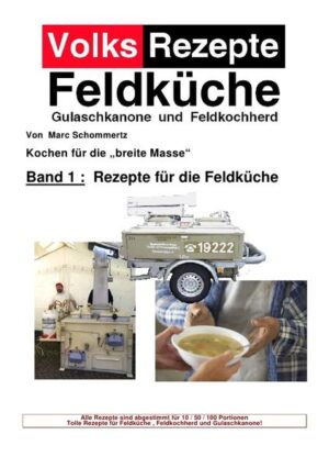 Volksrezpte, also Rezepte fürs Volk. Einfach zum nachkochen ohne viel Aufwand und Brimborium. Das ist der Sinn der hinter dieser Buchreihe steht. Im ersten Teil , Rezepte für die Feldküche, gibt es eine Auswahl an Rezepten in Großmengen, bereits vorgerechnet für 10 / 50 / 100 Portionen. Bei Grosseinsätzen oder Vereinsfesten wird immer wieder das selbe Repertoire an Speisen angeboten, was mir persönlich nicht viel Freude gemacht hat. Aus diesem Grund habe ich mich an meine Feldküche gestellt und drauflos gekocht, nicht ohne meine Rezepte festzuhalten und nun daraus ein Buch zu machen.