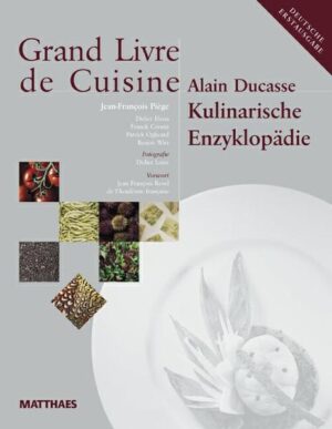 Alain Ducasse, einer der weltbekanntesten Köche, legt mit dieser Enzyklopädie der französischen und mediterranen Kochkunst ein außergewöhnliches Kochbuch vor. 700 Rezepte der Profiküche, von einfach bis hin zur hohen Kochkunst, von klassisch bis innovativ, mit alltäglichen bis hin zu erlesenen Zutaten, ist dieses Kochbuch so umfassend wie kaum ein anderes. Jeder Profikoch, aber auch der ambitionierte Hobbykoch sollte dieses Buch haben. Die Rezepte sind in Kapitel gegliedert nach Fisch, Fleisch, Gemüse mit vielen Untergruppierungen wie Meeresfische, Süßwasserfische, Krustentiere, Muscheln. Ein Rezeptregister erleichtert das Auffinden des gewünschten Rezepts. Eine umfassende Warenkunde, Grundrezepturen, eine Tabelle über die Saison der Produkte sowie Mengenangaben pro Person vervollständigen dieses Werk. Mit der zum Buch gehörenden CD kann jedes Rezept ausgedruckt und in die Küche mitgenommen werden. „Für Profis gehört „Grand Livre de Cuisine“ von ALain Ducasse zur Pflichtlektüre. Aber auch für fortgeschrittene Laien sind die Rezepte dieser Sammlung interessant, einfach weil sie kochtechnische Maßstäbe gesetzt haben“. DER FEINSCHMECKER