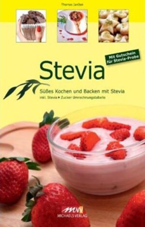 Die Stevia rebaudiana, umgangssprachlich nur Stevia genannt ist eine in Südamerika beheimatete Pﬂ anze.Die den Ureinwohnern seit Jahrhunderten bekannte Pﬂ anze und dessen süßende Wirkung entdeckte der Schweizer Botaniker Moises Giacomo Bertoni. Stevia ist in Südamerika und vielen anderen Ländern das traditionelle Süßungsmittel für Tee, Getränke, Koch- und Backspeisen. Je nach Produkt und Sorte können Steviaprodukte eine Süßkraft haben, die dem bis zu 300 fachen Wert von Zucker entspricht. Aufgrund seines natürlichen Vorkommen und der Eigenschaft Parodontose vorzubeugen, sowie der Eigenschaft nahezu NULL Kalorien zu haben wird Stevia als Süßungsmittel der Zukunft bezeichnet. Der Autor Thomas Janßen tätig als Küchenchef Dozent an Volkshochschulen und Trennkostberater erläutert auf einfachste Art und Weise viele leckere Rezepte, bei denen vollkommen auf die Verwendung von Zucker verzichtet wird, so dass sich die Rezepte hervorragend für abnehmwillige und auch Diabetiker eignen.