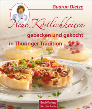 Als in Deutschland von Pizza noch keine Rede war, gab es in Thüringer Bauernhäusern schon die knusprige Gemüsetorte  einen pizza-quiche-ähnlichen herzhaften Genuss. Gudrun Dietze hat für ihr zwölftes Koch- und Backbuch die besten und bewährtesten Rezepte aus der Thüringer Hausküche zusammengetragen, ausprobiert, am Geschmack und den Zutaten gefeilt  und bietet diesen Schatz in bewährter Weise gelingsicher zum Nachmachen. Kuchen und Torten von Kartoffelkuchen bis Weihnachtstorte, schnelle herzhafte Gerichte für Alltag und Festtag, wunderbare Süßspeisen, ganz Spezielles zum Konservieren und Liköre verlocken zum Ausprobieren. Was Thüringer Landfrauen traditionell aus Garten und Feld verarbeiteten, feiert hier sein köstliches Comeback. Freuen Sie sich auf 60 neue Rezeptanregungen! "Neue Köstlichkeiten gebacken und gekocht in Thüringer Tradition" ist erhältlich im Online-Buchshop Honighäuschen.