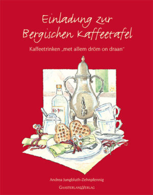 Einladung zur Bergischen KaffeetafelKöstlicher Kaffee aus scheinbar unerschöpflicher Quelle, frisch gebackene Waffeln und ein reichhaltig gedeckter Tisch, der niemals leer wird – das ist die Bergische Kaffeetafel, die bekannteste kulinarische Spezialität des Bergischen Landes. Mit „Kaffeetrinken einmal anders“, nämlich Kaffeetrinken „met allem dröm on draan“, seine Gäste zu verwöhnen, lohnt sich! Es bringt neben dem Genuss auch eine gemütliche und gesellige Atmosphäre. Als kleiner Leitfaden will Ihnen dieses Buch Anregungen geben zur Gestaltung Ihrer „eigenen“ Bergischen Kaffeetafel.Andrea Jungbluth-Zehnpfennig, Diplom-Grafikerin, Jahrgang 1964, geboren und aufgewachsen in Köln, Ausbildung zur Holzbildhauerin in Oberammergau, Studium Grafik und Design in Hennef, lebt als Malerin und Buchillustratorin in Bergisch Gladbach – Bensberg.