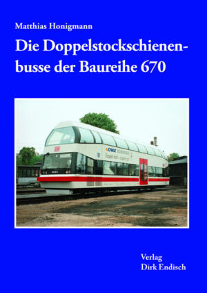 Honighäuschen (Bonn) - Bei der Entwicklung der Baureihe 670 setzten die Ingenieure konsequent die Stahl-Leichtbauweise ein und griffen auf Komponenten aus dem Omnibusbau zurück. Bereits 1994 konnte das als "Demonstrator" bezeichnete Baumuster präsentiert werden. 1996 lieferte der Waggonbau Dessau sechs Exemplare der Baureihe 670 aus, von denen fünf die Deutsche Bahn AG (DB AG) übernahm. Obgleich sich die Doppelstockschienenbusse bei den Fahrgästen großer Beliebtheit erfreuten, währte der Einsatz der Fahrzeuge aufgrund ihrer hohen Schadanfälligkeit nur kurze Zeit. Die DB AG gab die Fahrzeuge an den Hersteller zurück, der sie an andere Eisenbahnunternehmen veräußerte. Fünf der sechs Doppelstockschienenbusse blieben so bis heute erhalten. Die Broschüre beschreibt erstmals detailliert Entwicklung, Technik und Einsatz der Baureihe 670.