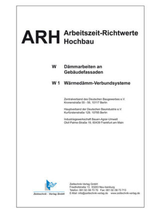 Honighäuschen (Bonn) - ARH-Richtzeiten - Wärmedämm-Verbundsysteme" liefert Ihnen genaue Arbeitszeit-Richtwerte für Ihre Kalkulation, Planung und Steuerung. Mit den hier angegebenen Werten können Sie rechnen, denn sie wurden als gemeinsame Basis zwischen Arbeitgebern und Arbeitnehmern durch Zeitmessungen auf Baustellen in der gesamten Bundesrepublik ermittelt. In der Neuerscheinung finden Sie Arbeitszeit-Richtwerte für folgende Dämmmaterialien: - EPS-Dämmplatten - PUR-Dämmplatten - Mineralwolle-Dämmplatten verklebt und konstruktiv verdübelt. Mit Dämmschichtdicken von 120 mm bis 200 mm. Berücksichtigt wurden Gebäudefassaden bis zu einer Höhe von 8,40 Meter. Enthalten sind auch Arbeitszeit-Richtwerte für Brandschutzriegel einarbeiten, Gewebe und Putz aufbringen sowie Abbrucharbeiten innerhalb der Balkone. Die Richtwerte sind unterteilt nach dem Öffnungsanteil der Fassade, damit die individuelle Gestaltung jeder Fassade berücksichtigt werden kann.