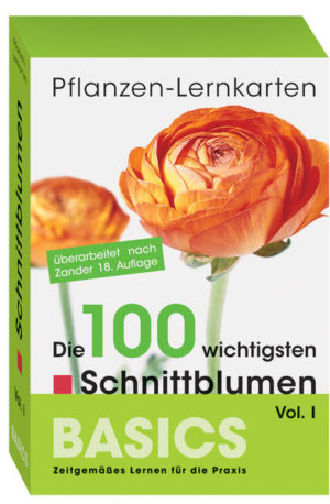 Honighäuschen (Bonn) - Schnittblumen Vol I, 100 Lernkarten mit Lernkartenbox Die 100 wichtigsten Schnittblumen Schnittblumen im Handumdrehen kennenlernen. Die Vorderseite zeigt Abbildung und botanischen Namen, die Rückseite den deutschen und botanischen Namen, floristische und gestalterische Fakten, natürliche Blütezeiten und Angebotszeitraum. Alles, was man als Florist wissen muss, auf einer Karte. Überall einsetzbar: im Bus, in der Bahn, zuhause, an der Pinnwand ...