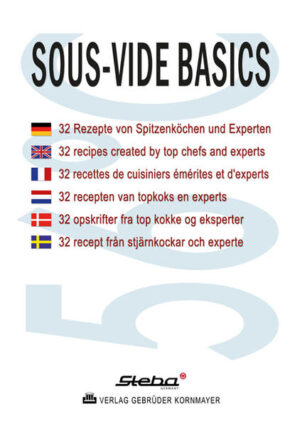 Inhalt in 6 Sprachen: Deutsch, Englisch, Französisch, Holländisch, Dänisch, Schwedisch: Sous-Vide Einführung Was passiert bei welcher Temperatur? Grundsätzliche Vorgehensweise 32 Rezepte Mitwirkende Köche & Experten: Bernd Ackermann, Suvretta House, St. Moritz / Clemens Faber, Kleines Gesellschaftshaus, Rellingen / Markus Haxter, Cuisine Concept, Bergisch Gladbach / Nils Henkel, Gourmetrestaurant Lerbach, Bergisch Gladbach / Dieter Jansen, Alte Rentei, Schleiden / Michael Kammermeier, Restaurant Ente – Nassauer Hof, Wiesbaden / Michael Kempf, Facil – The Mandala Hotel, Berlin / Evert Kornmayer, Kochbuchautor, Dreieich / Danijel Kresovic, Restaurant 44, Berlin / Alexander Kroll, Widder Hotel, Zürich / Andreas Krolik, Brenner`s Park Restaurant, Baden-Baden / Andreas Rummel, Grill-Europameister, Neustadt/Südharz / Peter Scharff, Kulinarische Kompetenz, Wartenberg/Rohrbach / Sascha Stemberg, Restaurant Stemberg Anno 864, Velbert-Neviges / Marco Wenninger, Hotel Hessischer Hof, Frankfurt am Main / Christopher Wilbrand, Hotel-Restaurant zur Post, Odenthal / Bernd Winkler, Dorint Maison Messmer, Baden-Baden / Gerald Zogbaum, Restaurant Küchenwerkstatt, Hamburg.