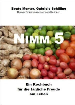 NIMM 5 ist ein Kochbuch für Menschen, denen eine gesunde Ernährung im Alltag ohne viel Aufwand am Herzen liegt. Für die Rubriken Salate, Suppen, Nudeln, Reis, Kartoffeln, andere Getreidesorten, Gemüse, herzhafte Gemüse, Fleisch, Fisch, Süßspeisen und Desserts finden Sie jeweils 5 Rezepte, die trotz der Verwendung von Grundnahrungsmitteln einfach und schnell nachzukochen sind und die sich so sehr gut in den modernen Haushalt und Alltagsablauf einfügen lassen. Die Rezepte sind mit Bildern versehen, übersichtlich und farblich ansprechend gestaltet und werden durch Nährwertangaben ergänzt. Zusätzliche Tipps geben Anregungen zu weiteren Variationen, Bevorratung oder Einkauf. Das Buch erscheint im praktischen DIN-A5-Format mit Wire-O-Bindung. Mit den Kurztipps und Variationen zu den kleinen Mahlzeiten wie Frühstück, Zwischenmahlzeit und Abendessen sowie Grundüberlegungen und Beispielen zur Speiseplangestaltung, zur gesunden Ernährung, zum Lebensmitteleinkauf und zur Küchenhygiene ist das Kochbuch die ideale Grundausstattung für junge Menschen, die anfangen einen eigenen Haushalt zu gründen und für sich selber zu sorgen. "Nimm 5" ist erhältlich im Online-Buchshop Honighäuschen.