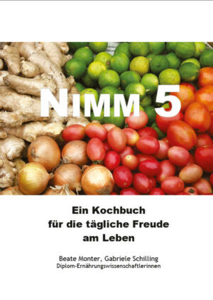 NIMM 5 ist ein Kochbuch für Menschen, denen eine gesunde Ernährung im Alltag ohne viel Aufwand am Herzen liegt. Für die Rubriken Salate, Suppen, Nudeln, Reis, Kartoffeln, andere Getreidesorten, Gemüse, herzhafte Gemüse, Fleisch, Fisch, Süßspeisen und Desserts finden Sie jeweils 5 Rezepte, die trotz der Verwendung von Grundnahrungsmitteln einfach und schnell nachzukochen sind und die sich so sehr gut in den modernen Haushalt und Alltagsablauf einfügen lassen. Die Rezepte sind mit Bildern versehen, übersichtlich und farblich ansprechend gestaltet und werden durch Nährwertangaben ergänzt. Zusätzliche Tipps geben Anregungen zu weiteren Variationen, Bevorratung oder Einkauf. Das Buch erscheint im praktischen DIN-A5-Format mit Wire-O-Bindung. Mit den Kurztipps und Variationen zu den kleinen Mahlzeiten wie Frühstück, Zwischenmahlzeit und Abendessen sowie Grundüberlegungen und Beispielen zur Speiseplangestaltung, zur gesunden Ernährung, zum Lebensmitteleinkauf und zur Küchenhygiene ist das Kochbuch die ideale Grundausstattung für junge Menschen, die anfangen einen eigenen Haushalt zu gründen und für sich selber zu sorgen. "Nimm 5" ist erhältlich im Online-Buchshop Honighäuschen.